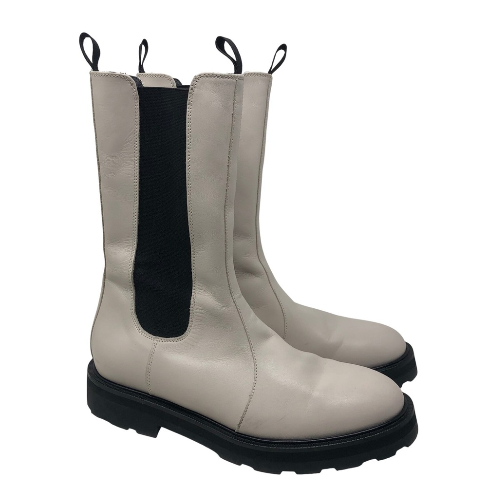 LITA by Ciara Tall Chelsea Boots Women 39 US 8 Cream Leather Lug Sole Italy